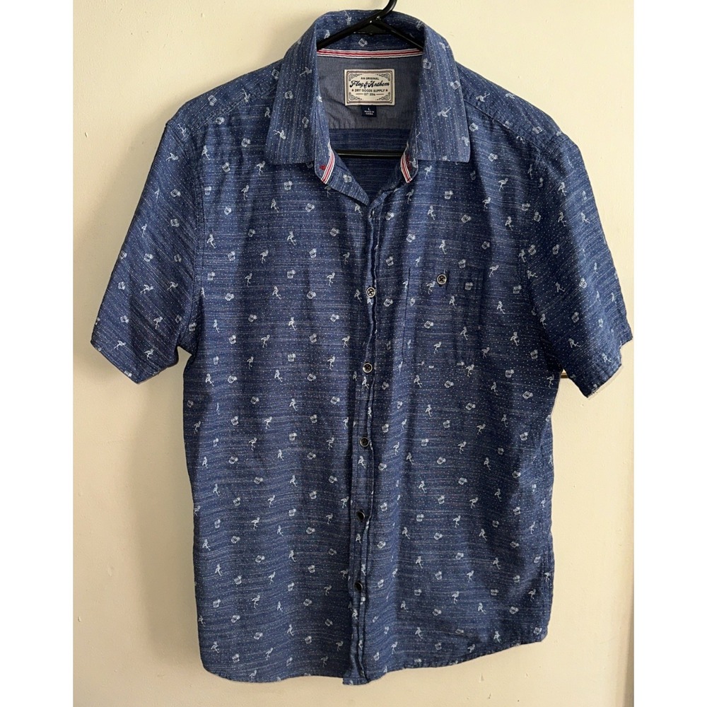 Flag‎ & Anthem Madeflex Shirt Mens Large Blue Golf Flamingo Cocktails Preppy